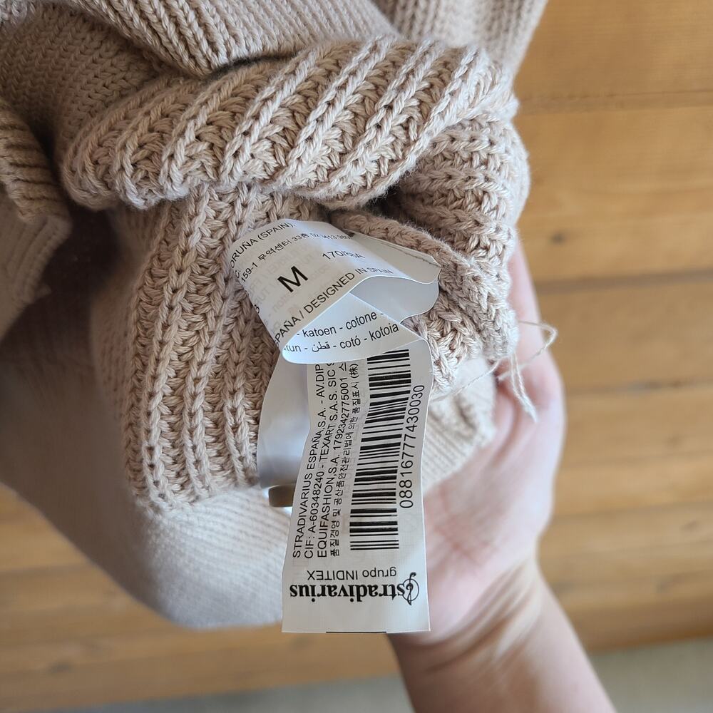Asos Cardigan Sweater Top Stradivarius Tan Button Down Vneck M Fall Cottage Boho - Picture 4 of 4